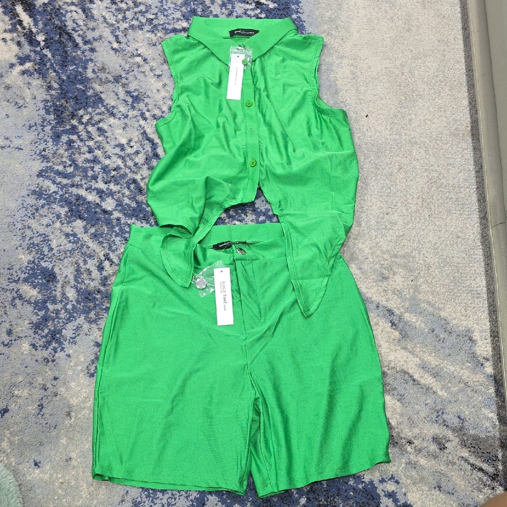 Green Sleeveless Top and Shorts Set
